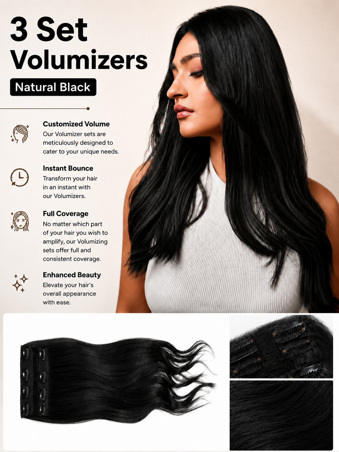 3 Set Volumizers - Natural Black