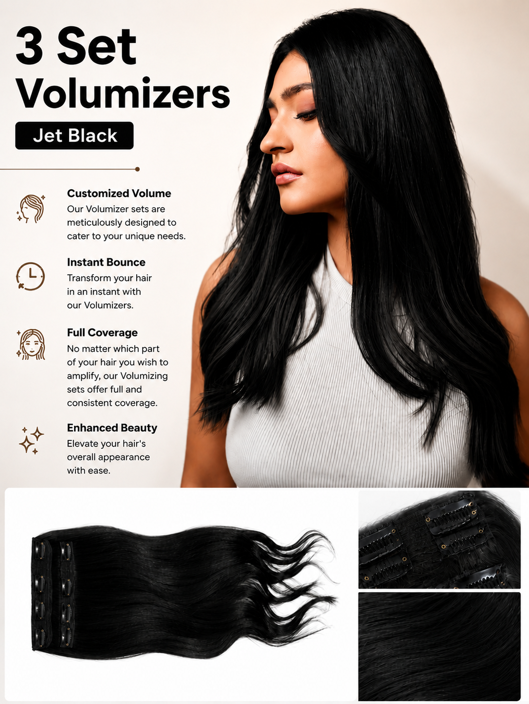 3 Set Volumizers - Jet Black