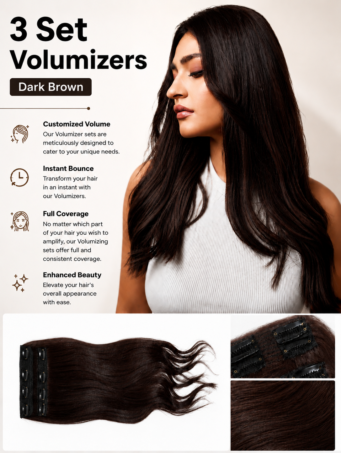 3 Set Volumizers - Dark Brown