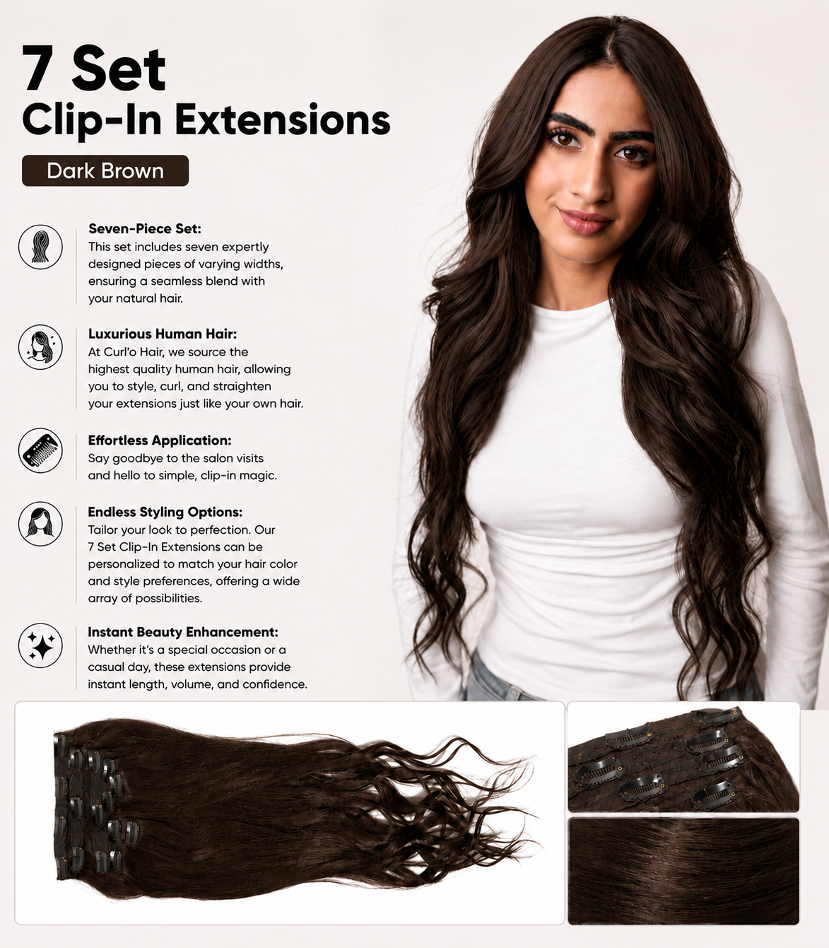 7 Set Clip-In Extensions - Dark Brown