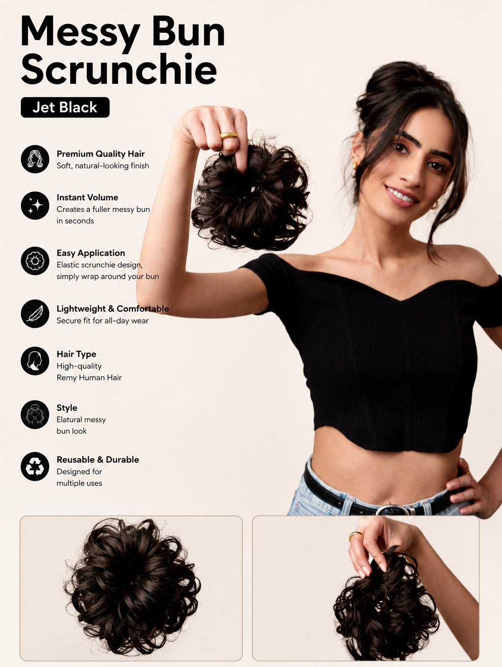 Messy Bun Scrunchie Jet Black