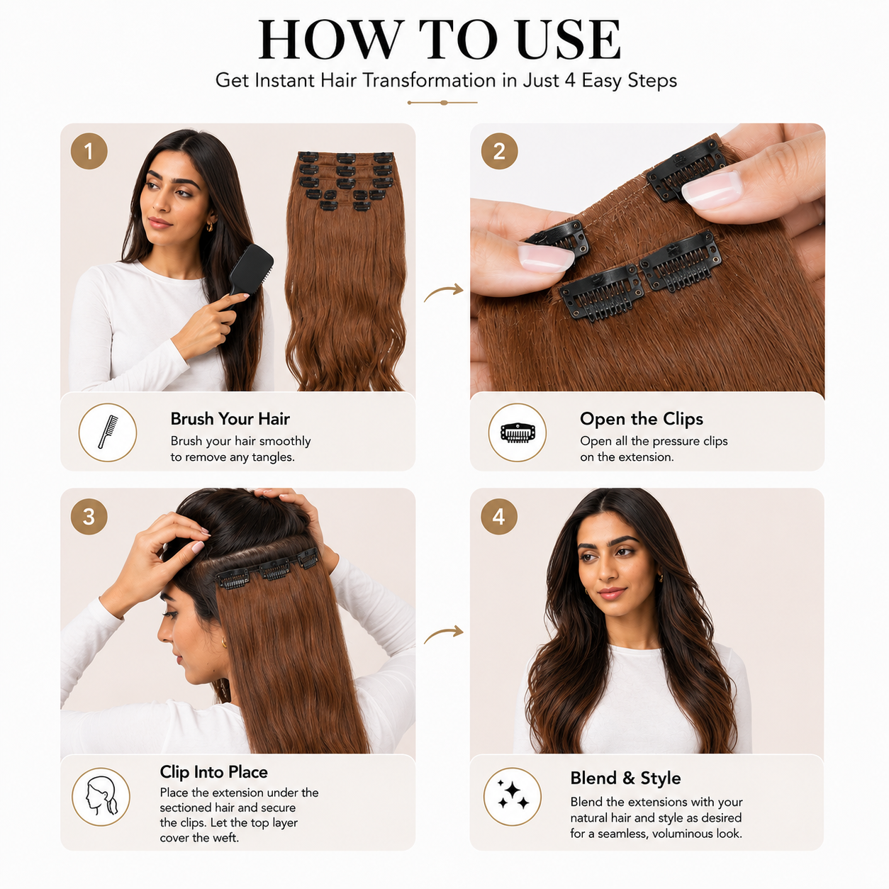 7 Set Clip-In Extensions - Light Brown