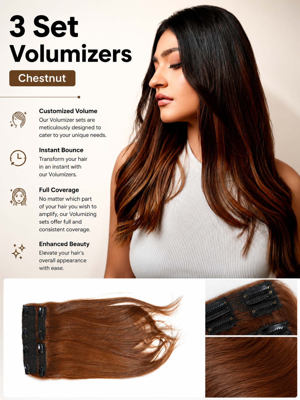 3 Set Volumizers - Chestnut