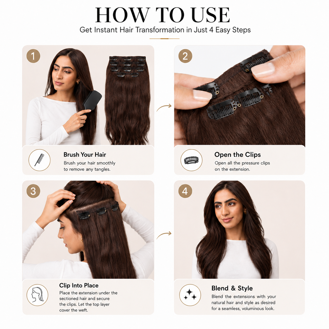 7 Set Clip-In Extensions - Dark Brown