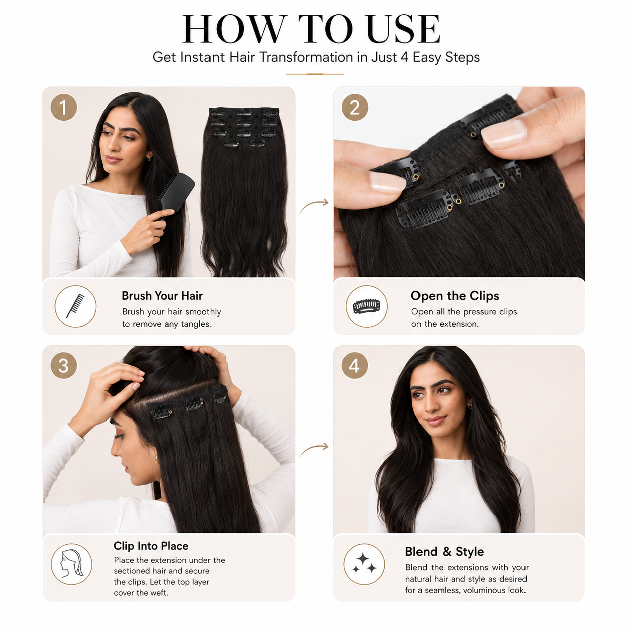 7 Set Clip-In Extensions - Jet Black