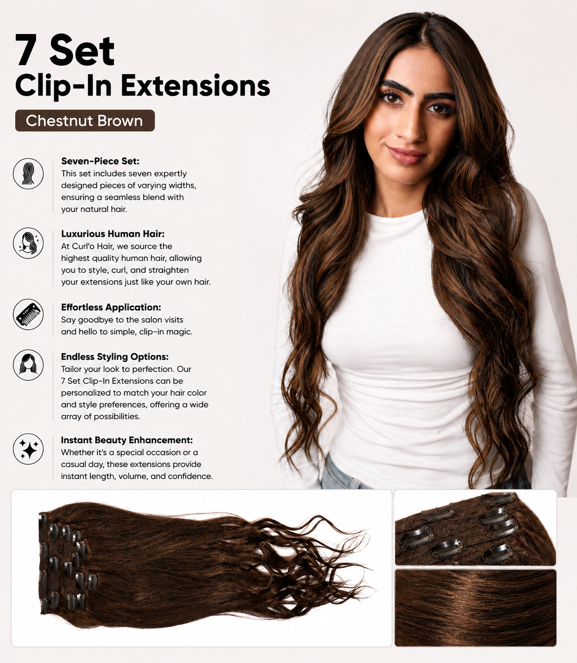 7 Set Clip-In Extensions - Light Brown
