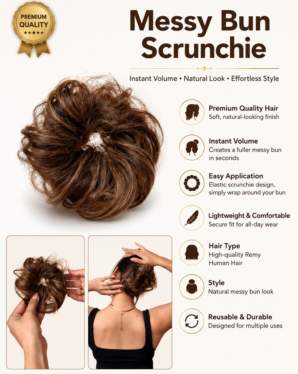 Messy Bun Scrunchie Dark Brown